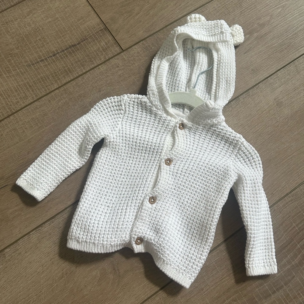 Carters Button Knit Sweater with Ears in White Size 3 Months